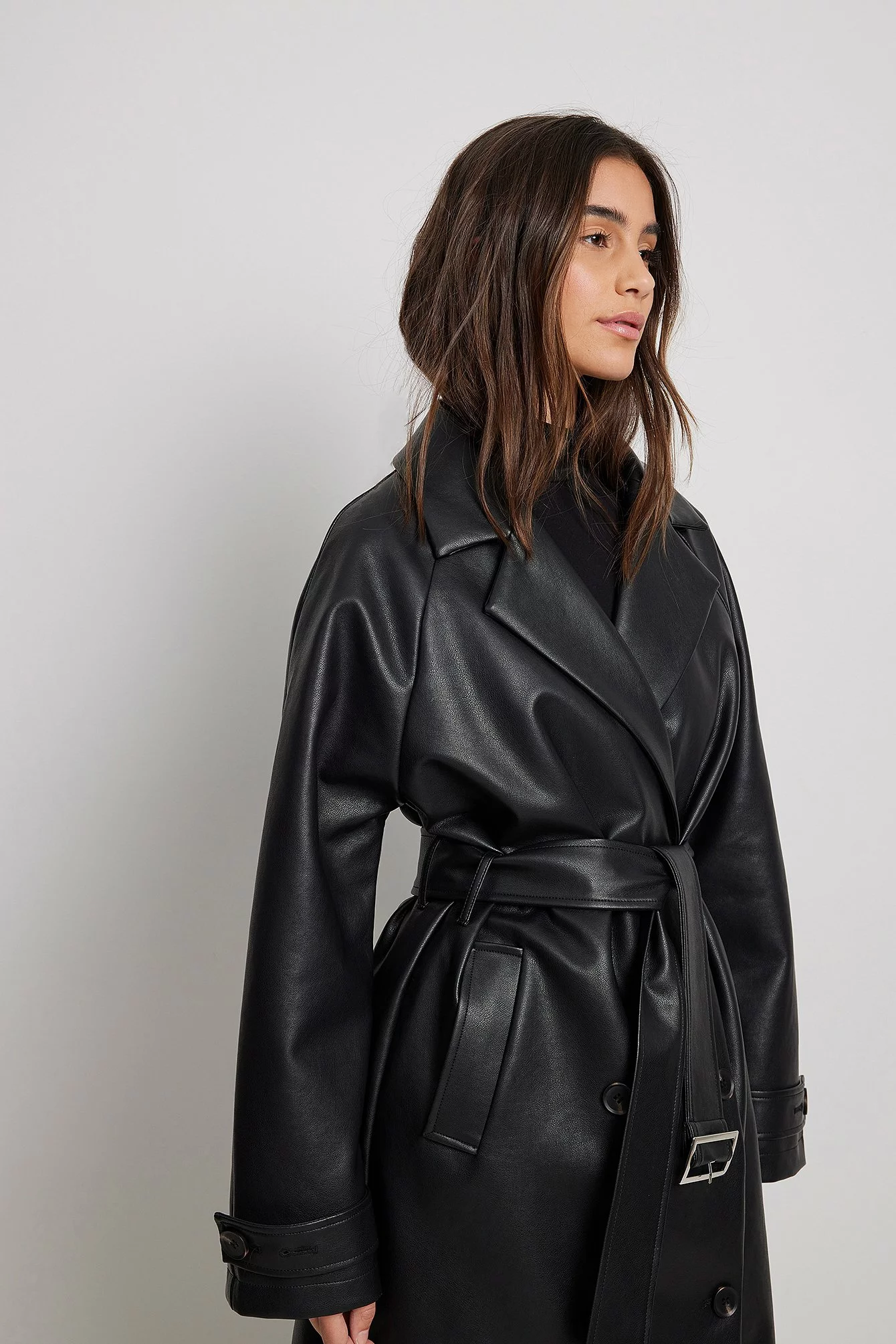 NA-KD Belted Pu Trenchcoat