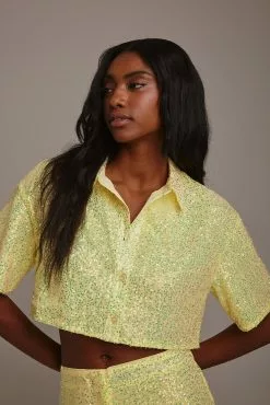 Handpicked X NA-KD Cropped Boxy Sequin Shirt