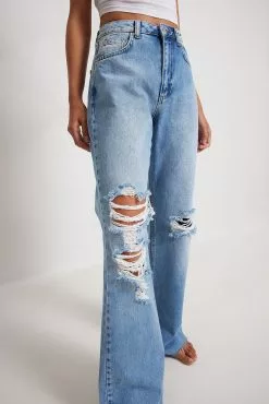 NA-KD Trend Distressed Detail Wide Leg Jeans