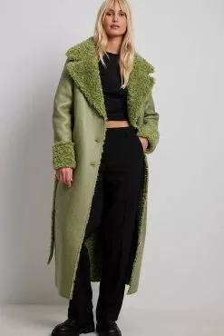 Moa Mattsson X NA-KD Faux Fur Detail Belted Coat