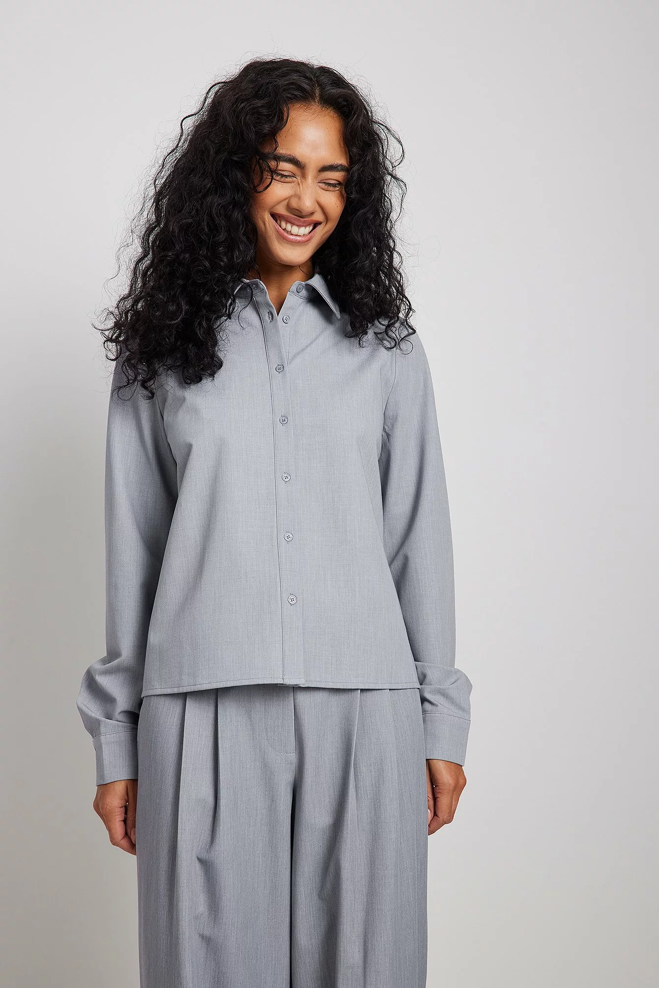 NA-KD Classic Melange Long Sleeve Shirt - Image 2