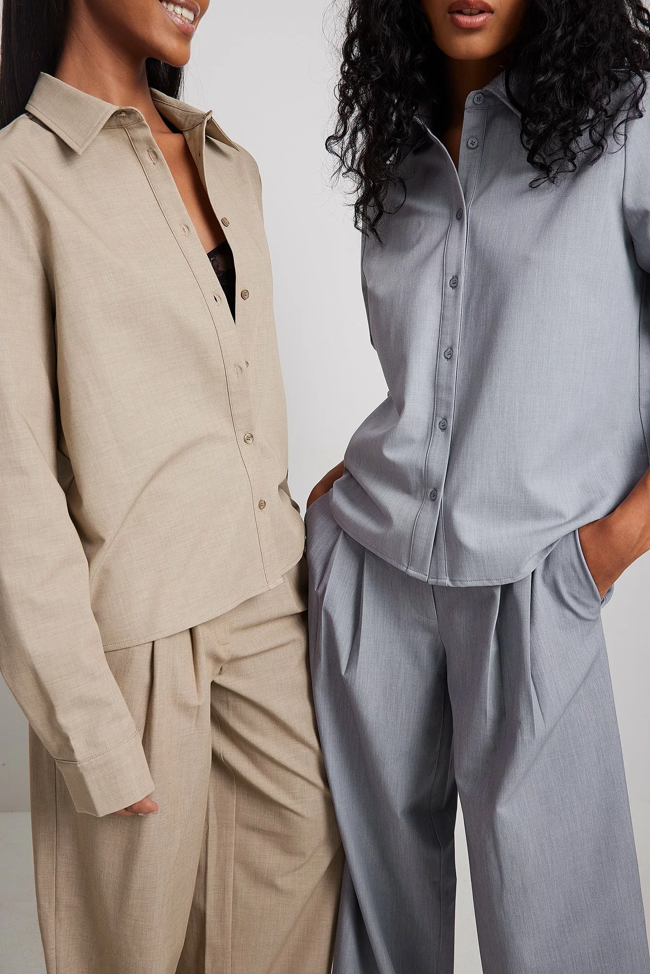 NA-KD Classic Melange Long Sleeve Shirt - Image 4