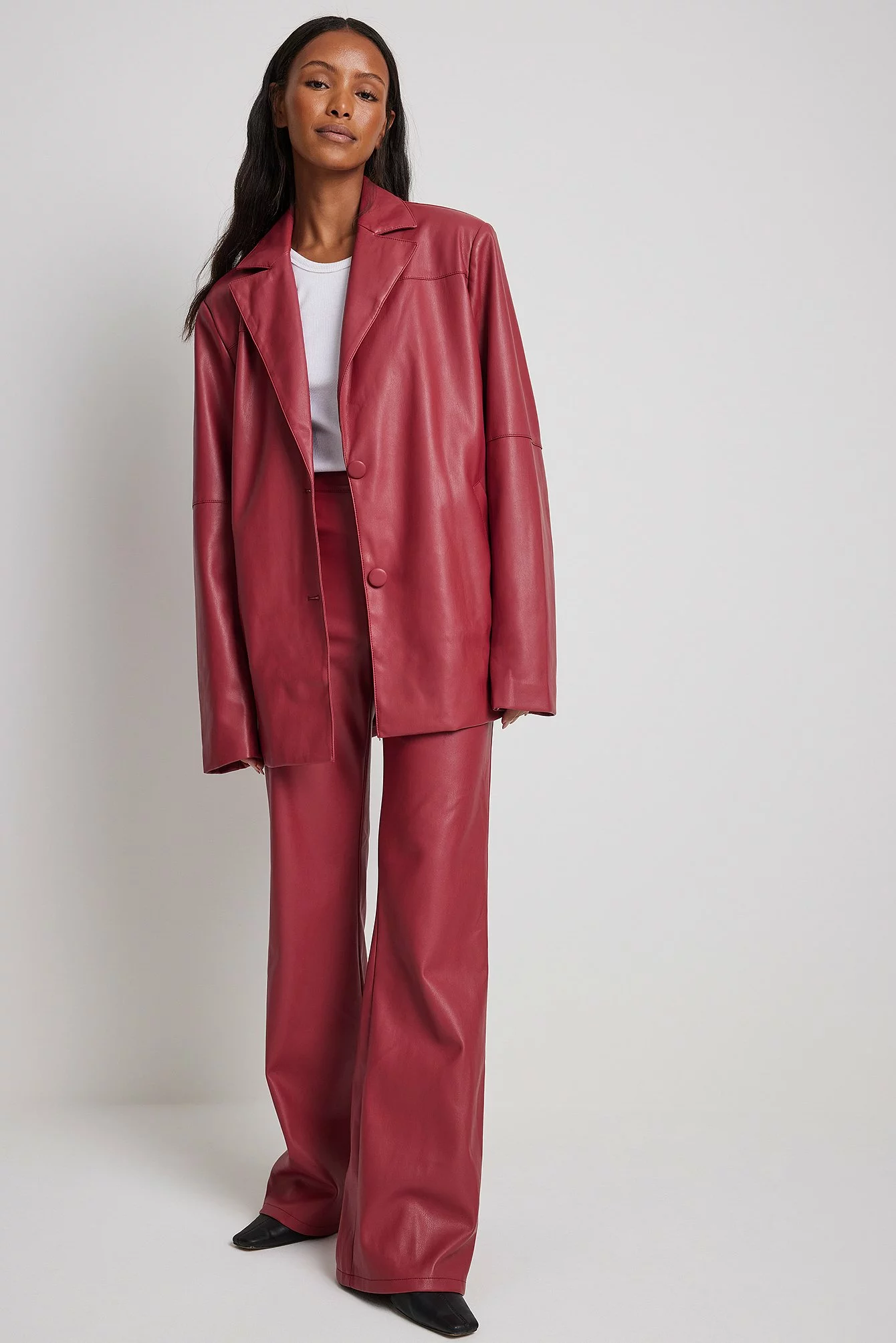 Victoria Waldau X NA-KD Flared Leg PU Trousers - Image 4