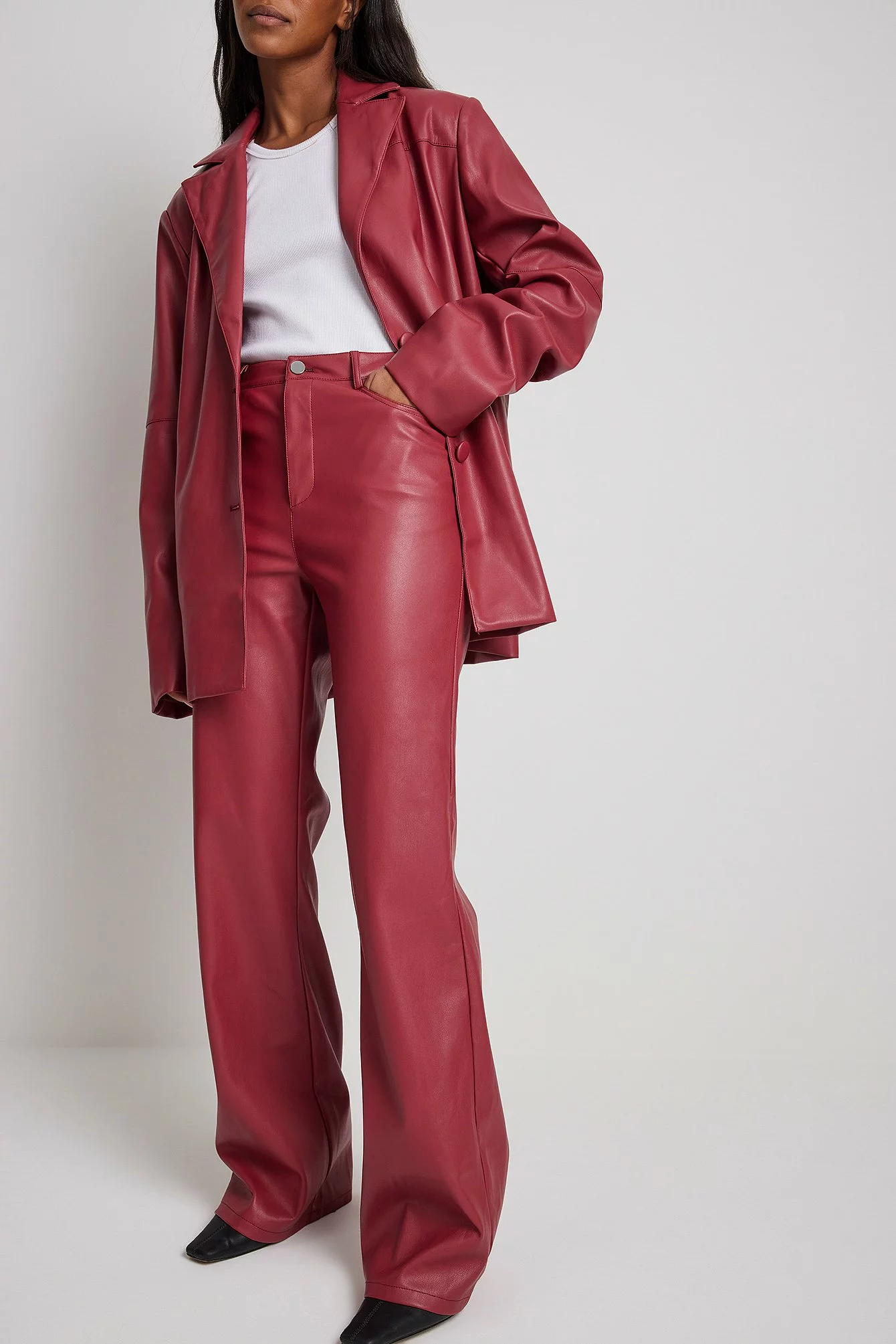Victoria Waldau X NA-KD Flared Leg PU Trousers