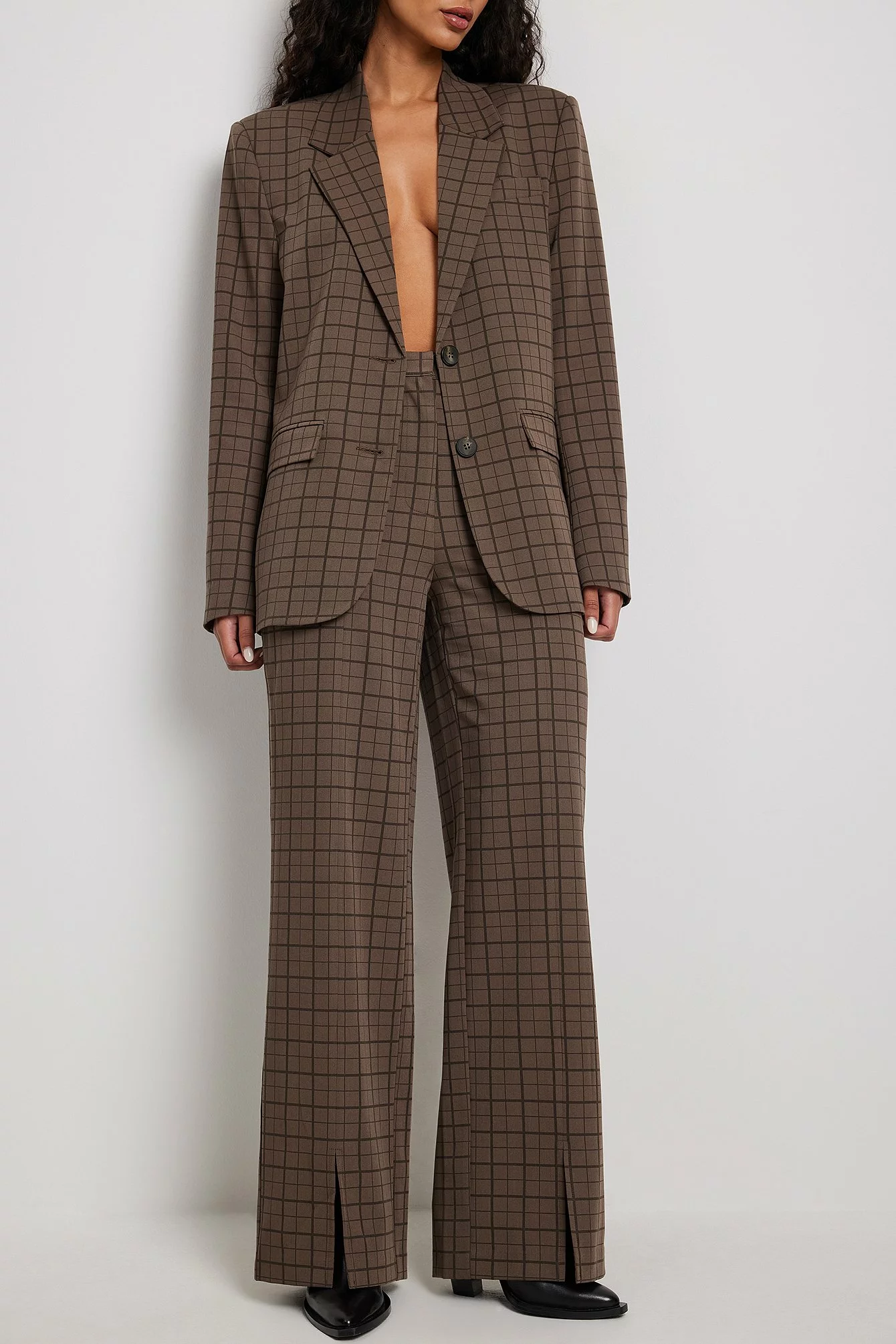 Georgina Lennon X NA-KD Front Slit Checked Trousers