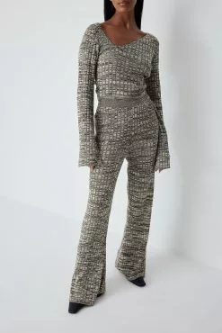NA-KD High Waist Melange Knitted Trousers