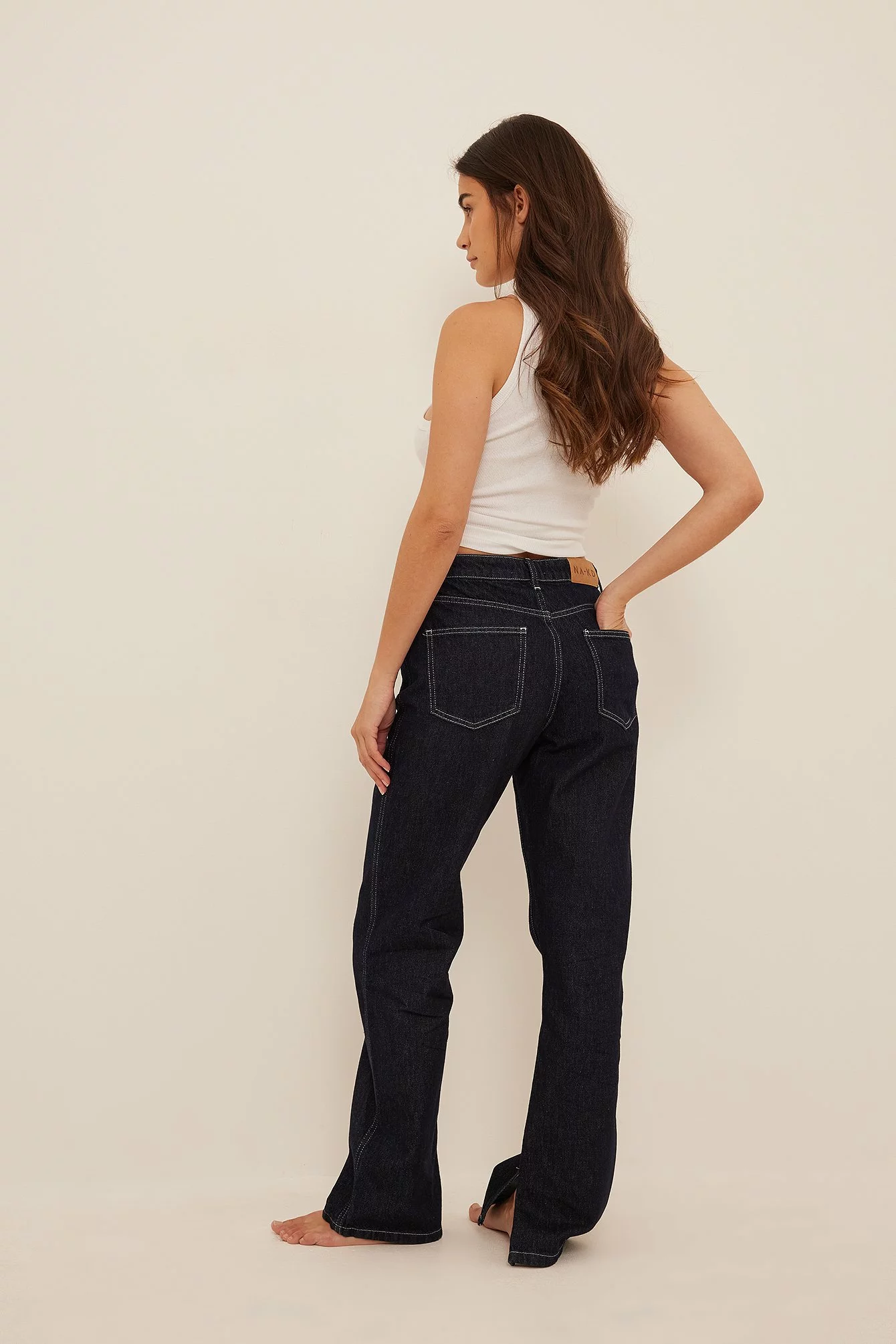 NA-KD Trend High Waist Straight Side Slit Jeans - Image 3