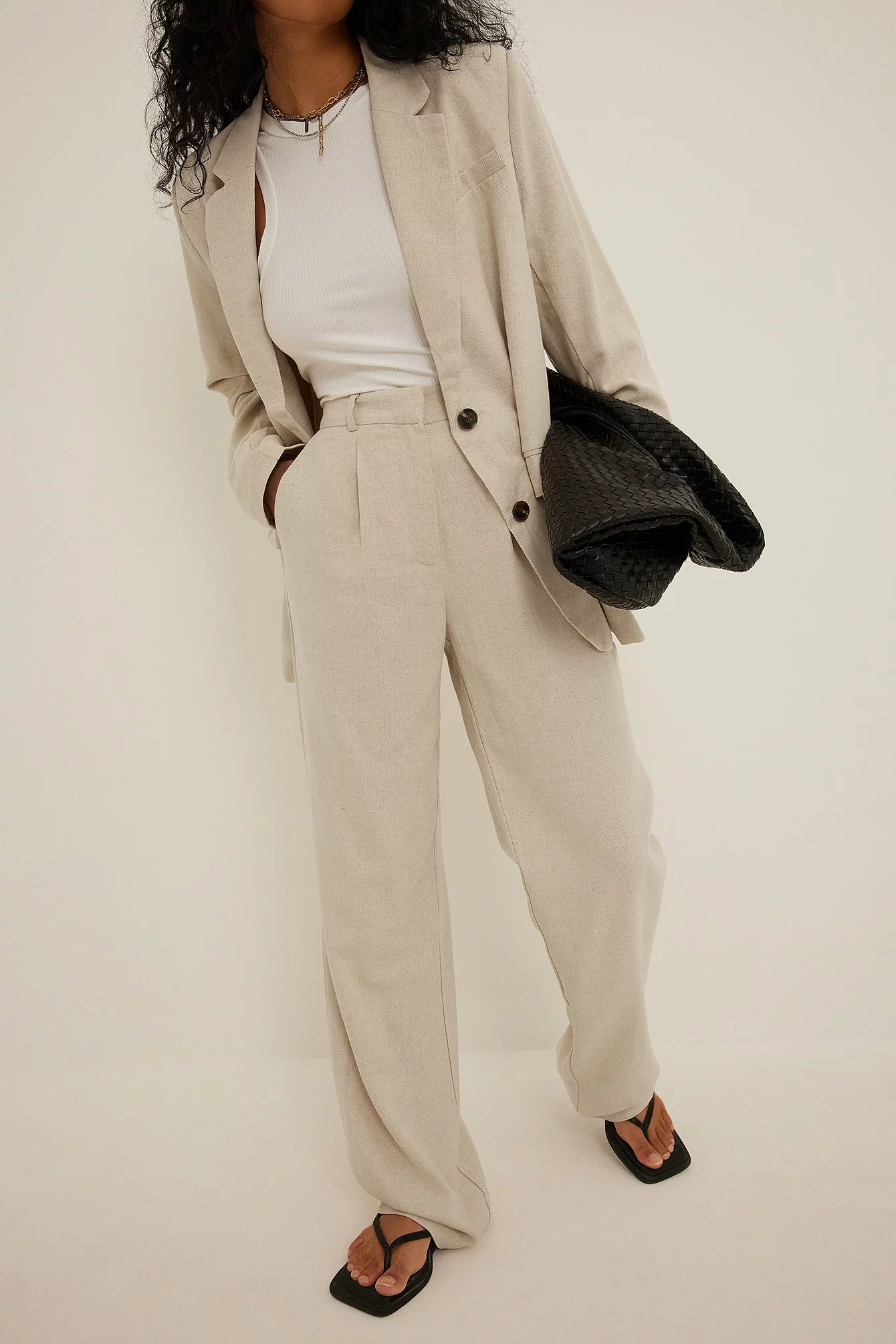 NA-KD Classic Linen-Blend High Waist Suit Pants - Image 4