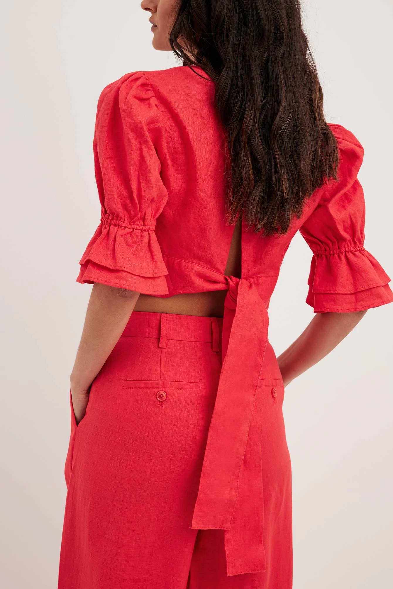 NA-KD Linen Tie Back Top - Image 13