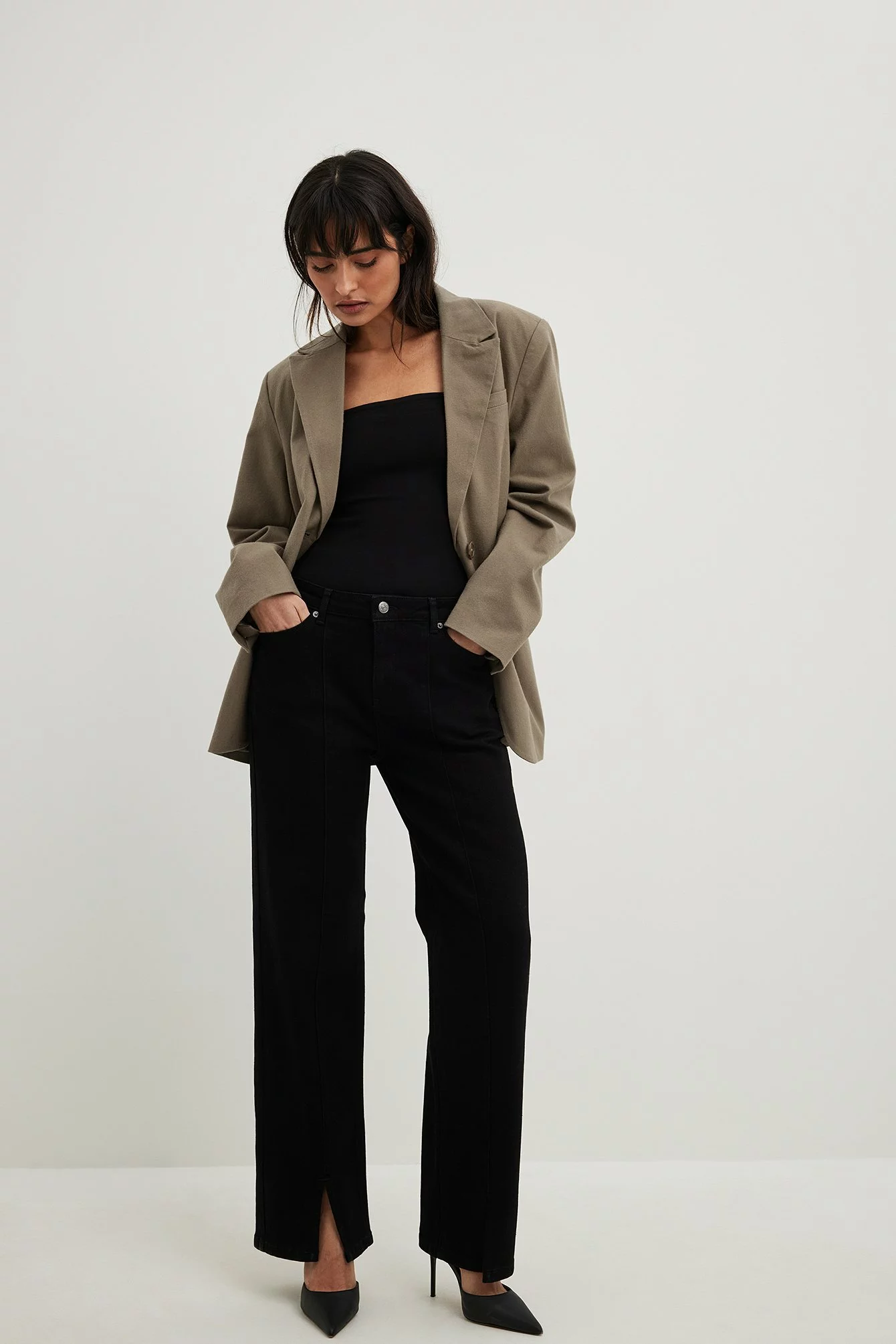 Sanna Jörnvik X NA-KD Mid Waist Slit Detail Denim