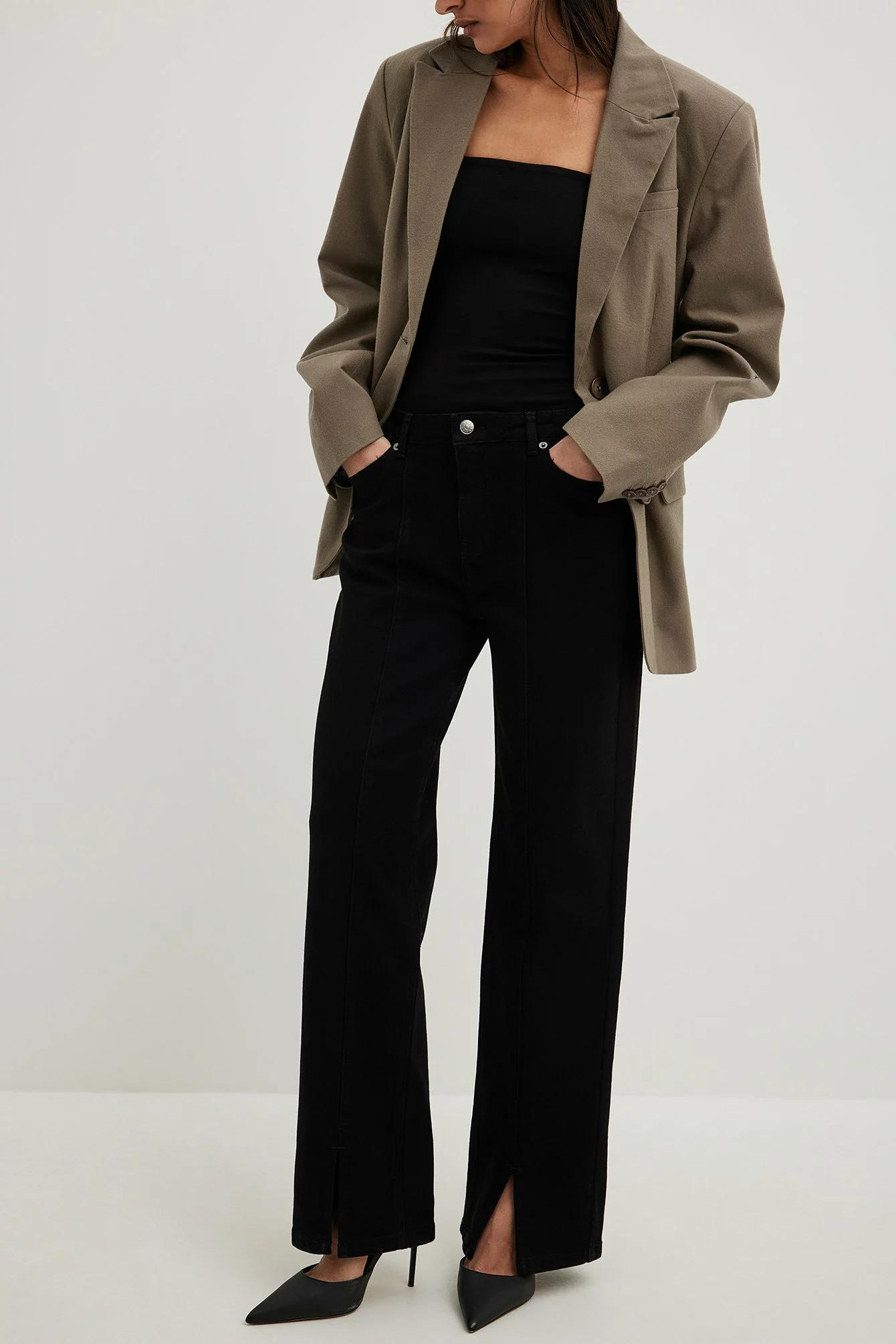 Sanna Jörnvik X NA-KD Mid Waist Slit Detail Denim - Image 4