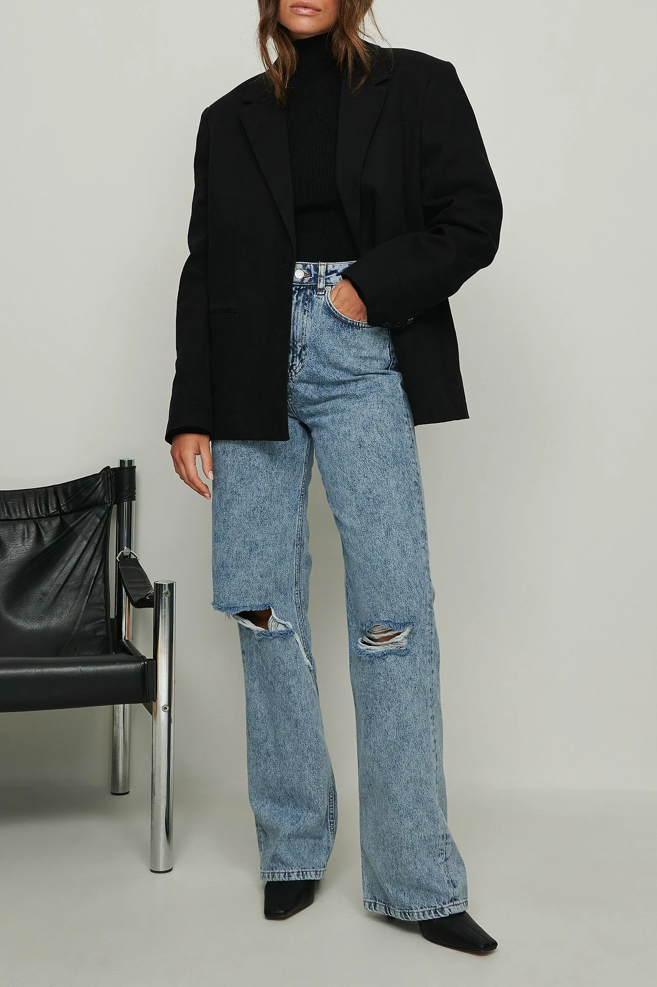 NA-KD Wide Leg Destroyed Jeans