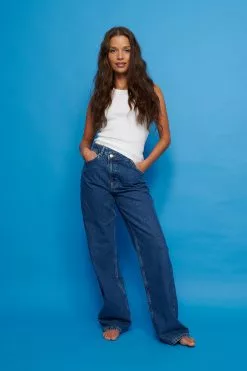 NA-KD Trend Asymmetric Closure Wide Leg Jeans