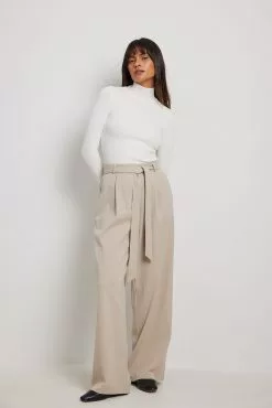 NA-KD Classic Belted High Waist Wide Leg Suit Pants