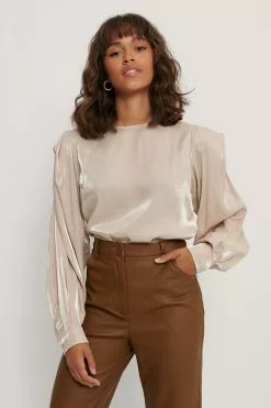 NA-KD Party Bolded Shoulder Shiny Blouse