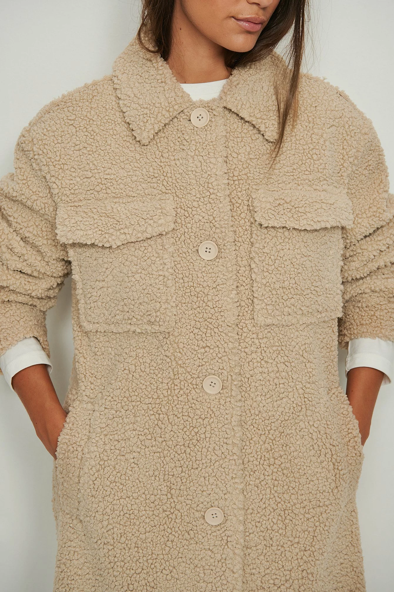 NA-KD Bonded Teddy Long Overshirt - Image 4