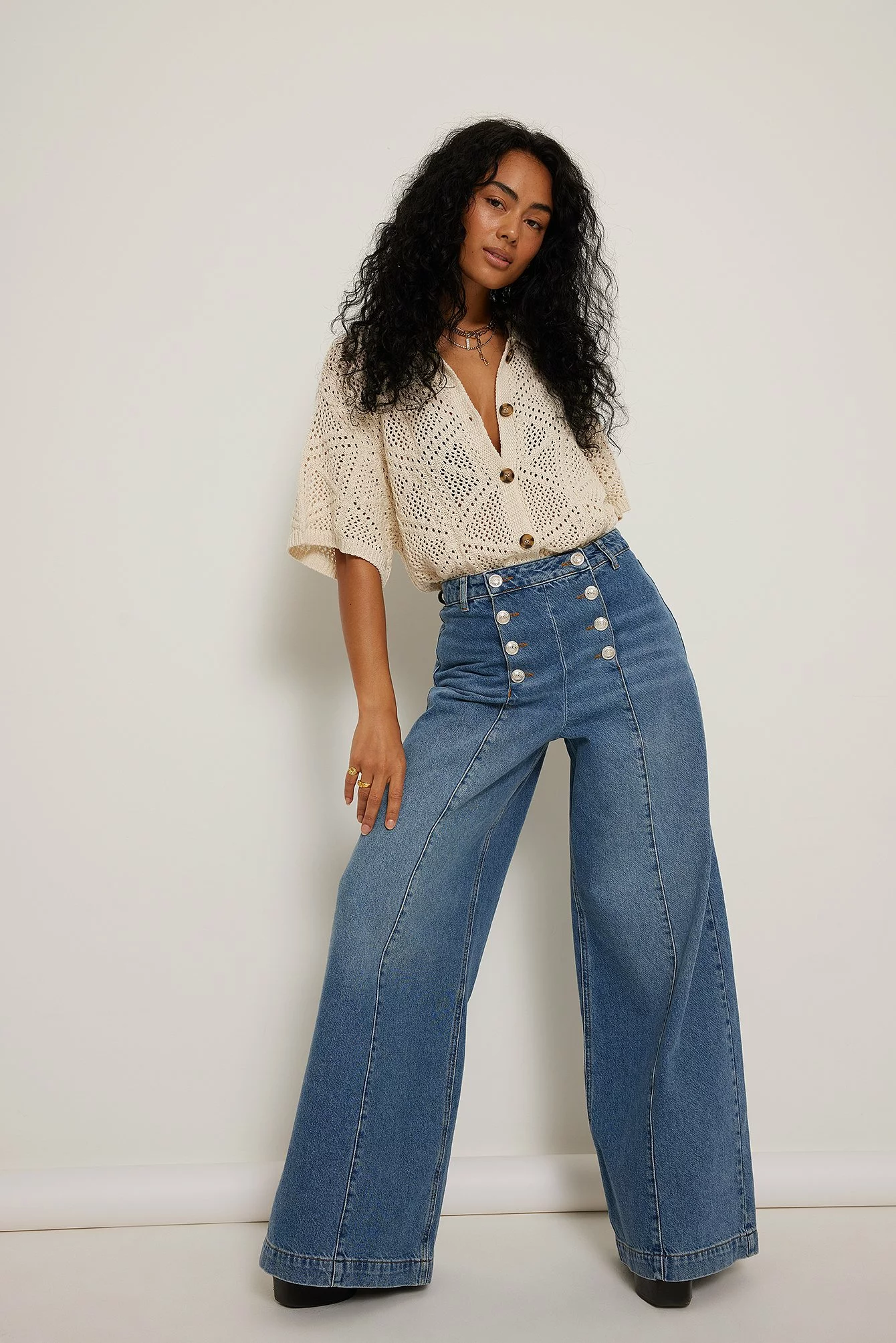 MRJULLS X NA-KD Button Detail Wide Leg Denim