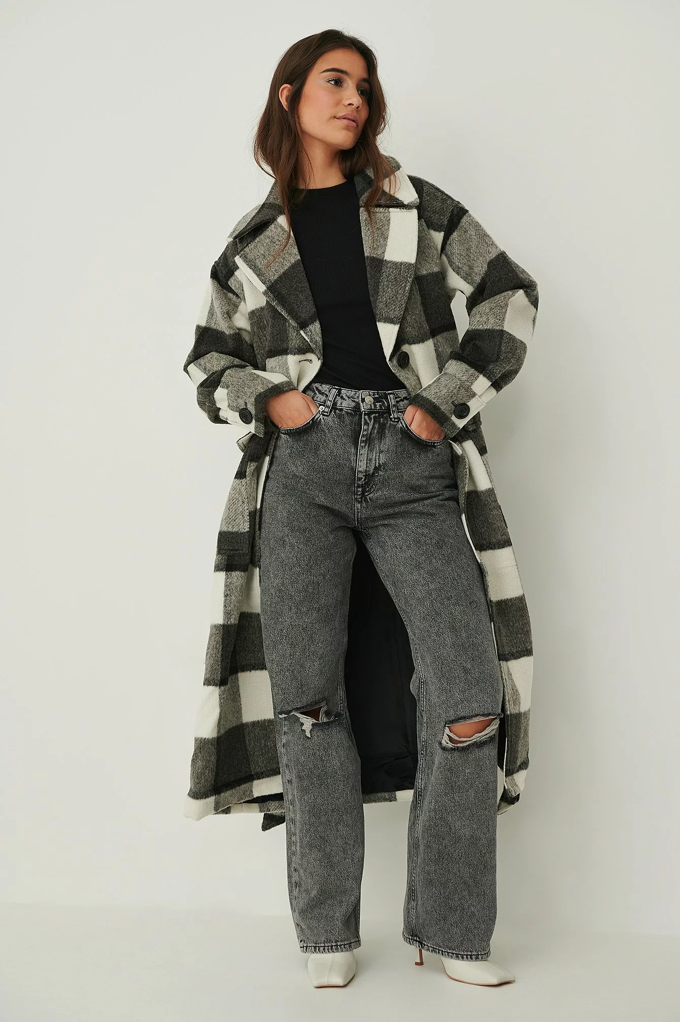 NA-KD Checked Oversized Belted Coat - Image 9