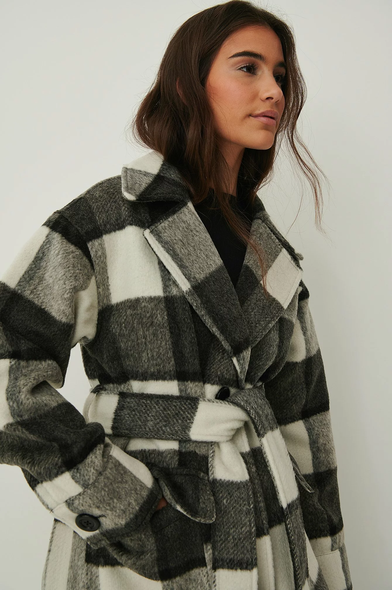 NA-KD Checked Oversized Belted Coat - Image 12