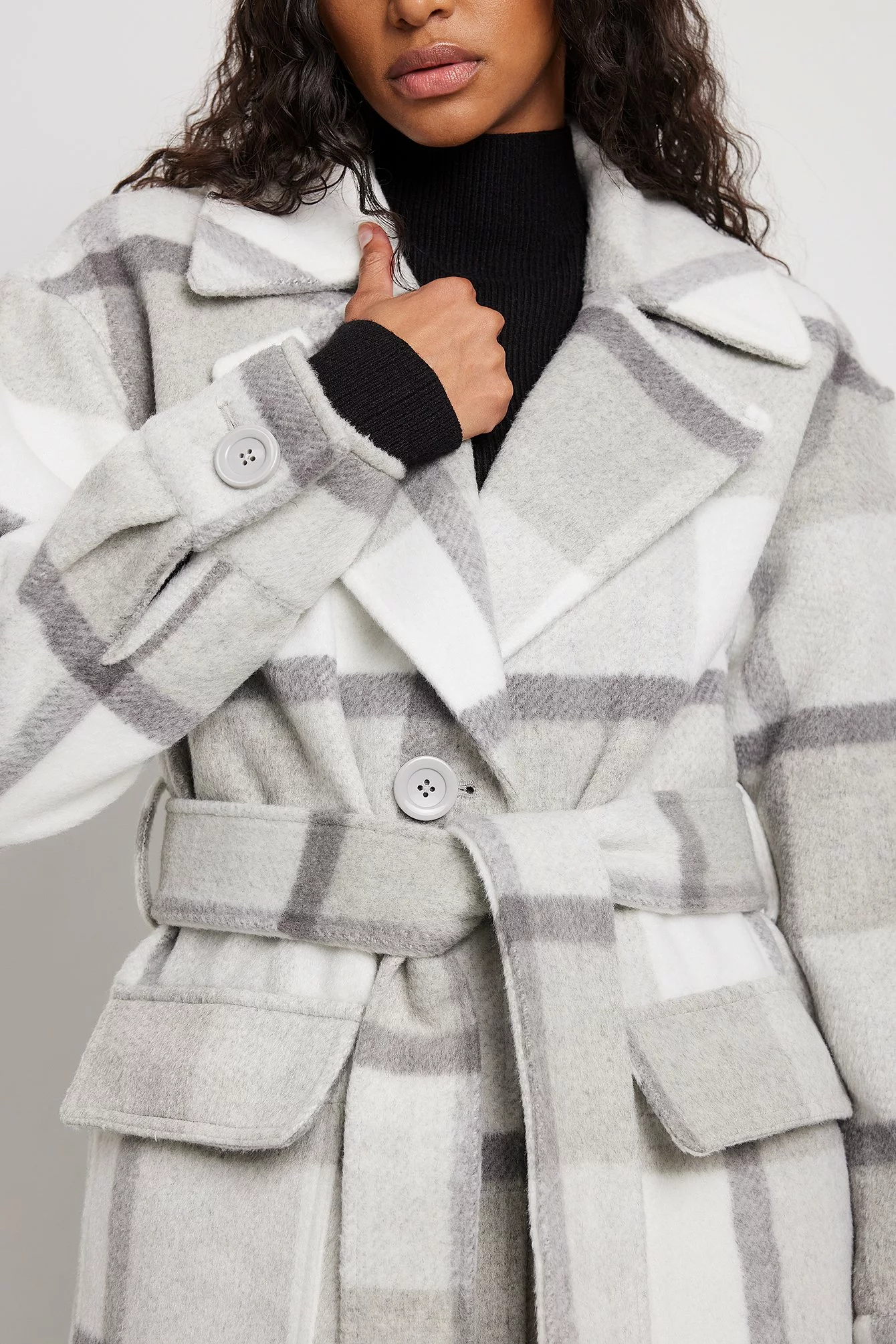 NA-KD Checked Oversized Belted Coat - Image 4