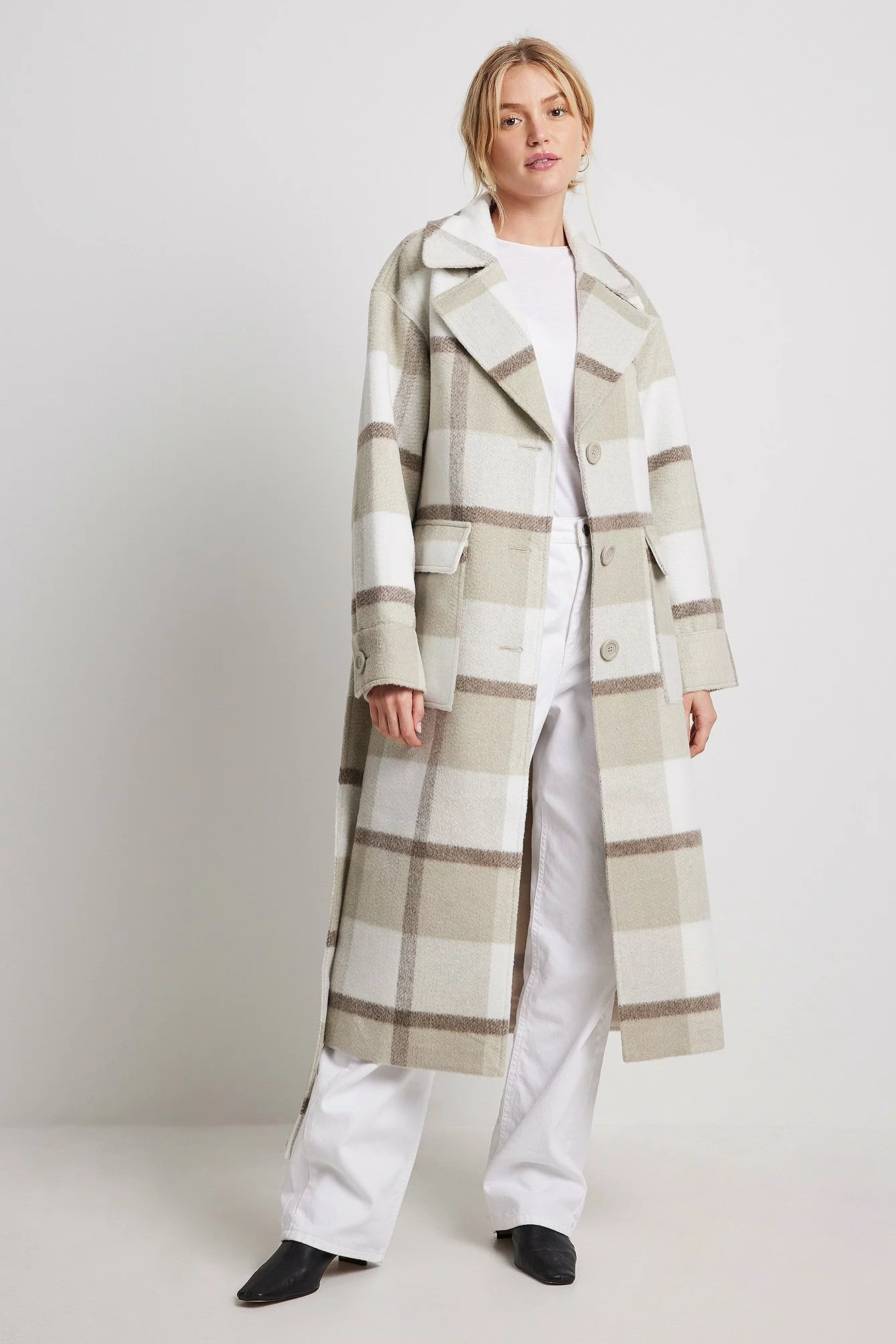 NA-KD Checked Oversized Belted Coat - Image 6