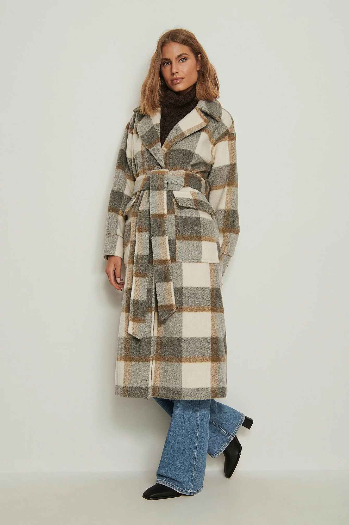 NA-KD Checked Oversized Belted Coat - Image 14