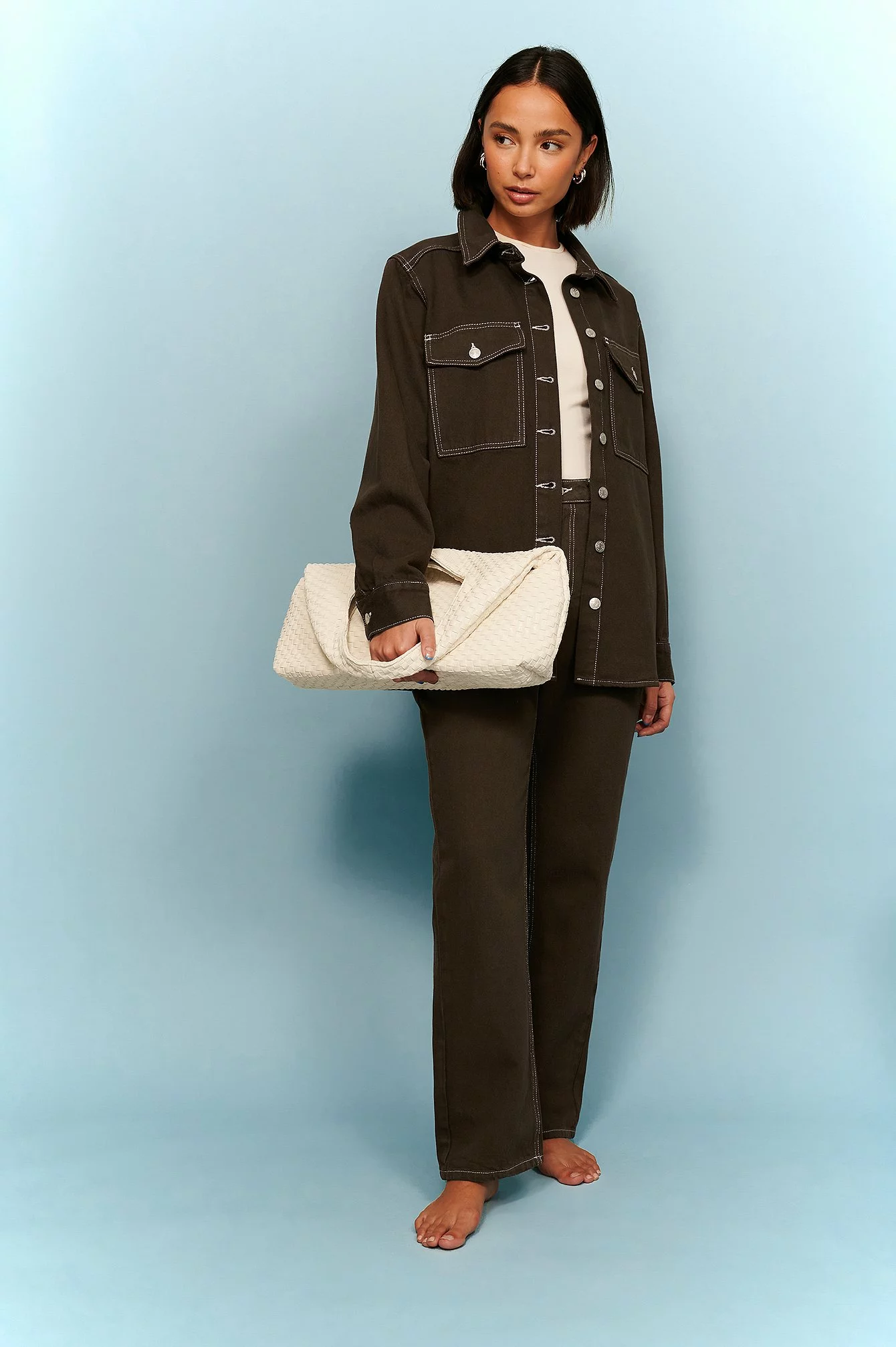 NA-KD Trend Contrast Seam Denim Overshirt - Image 9