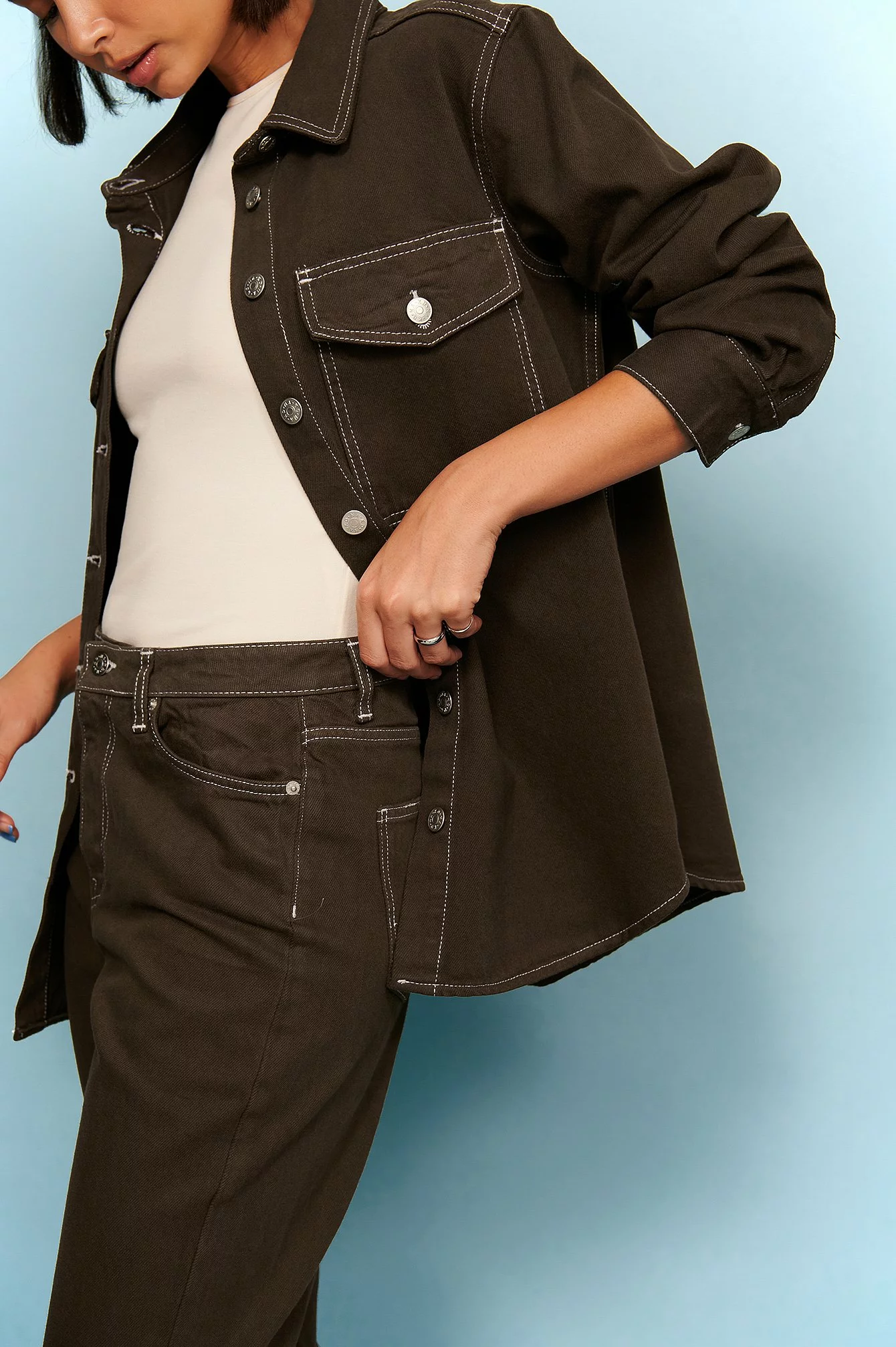 NA-KD Trend Contrast Seam Denim Overshirt - Image 10