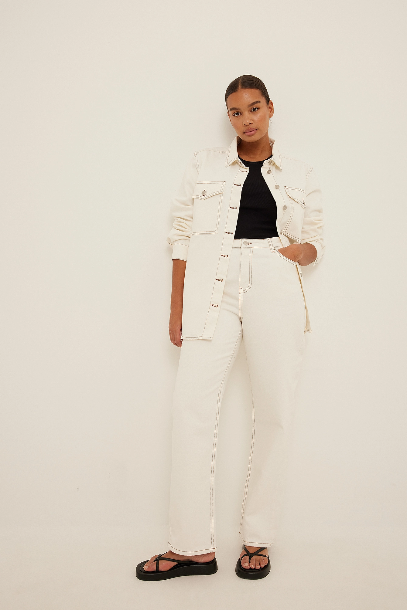 NA-KD Trend Contrast Seam Denim Overshirt - Image 5