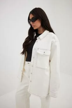 NA-KD Contrast Seam Oversized Denim Shirt
