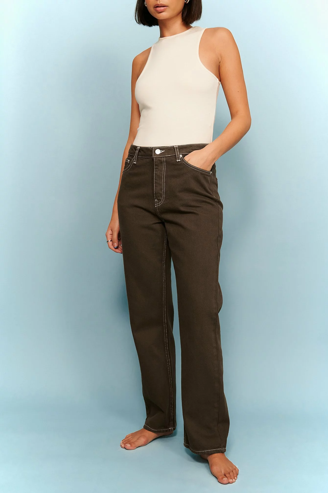 NA-KD Trend Contrast Seam Straight Jeans - Image 13