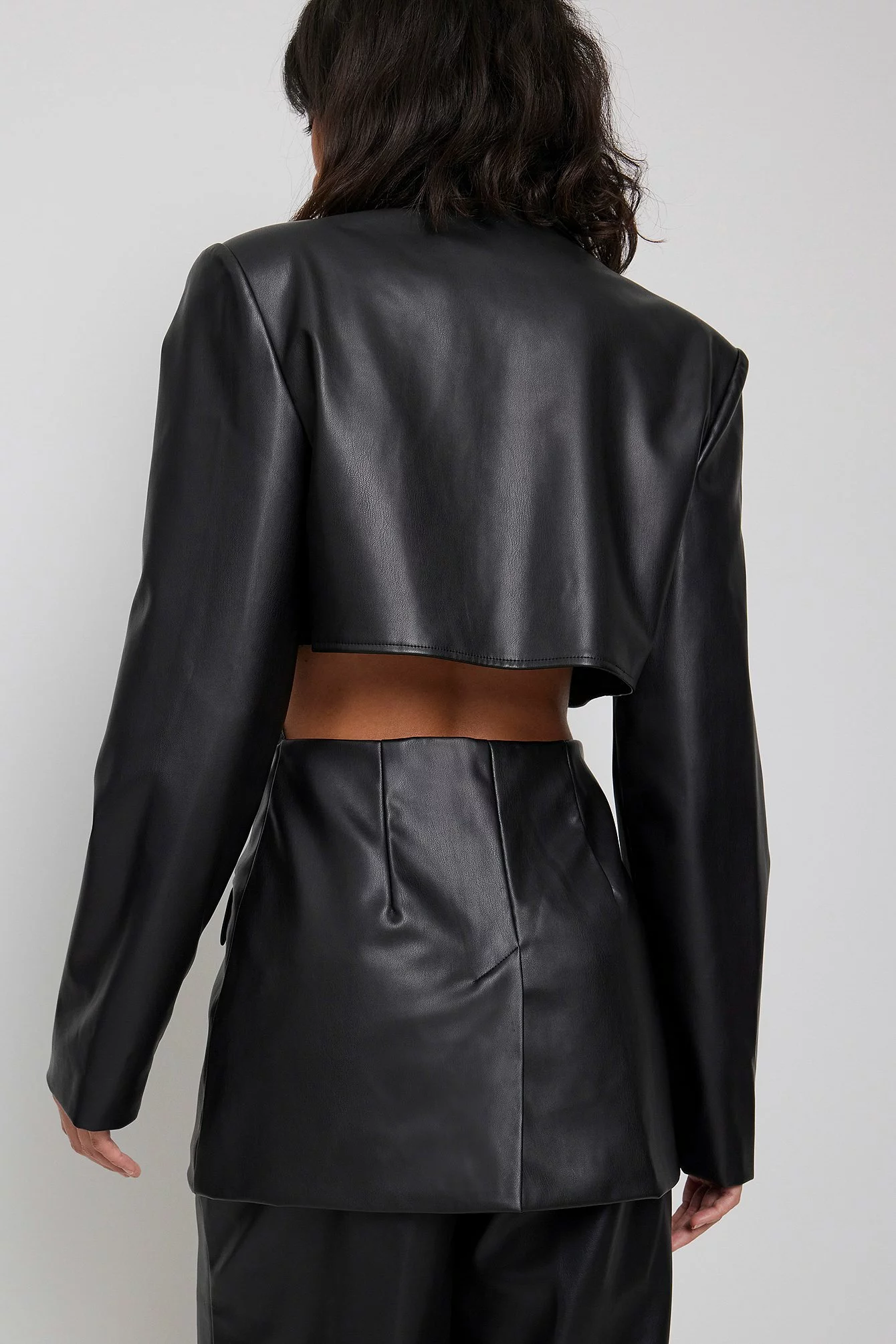Angelica Blick X NA-KD Cut Out Fitted Waist PU Blazer - Image 2