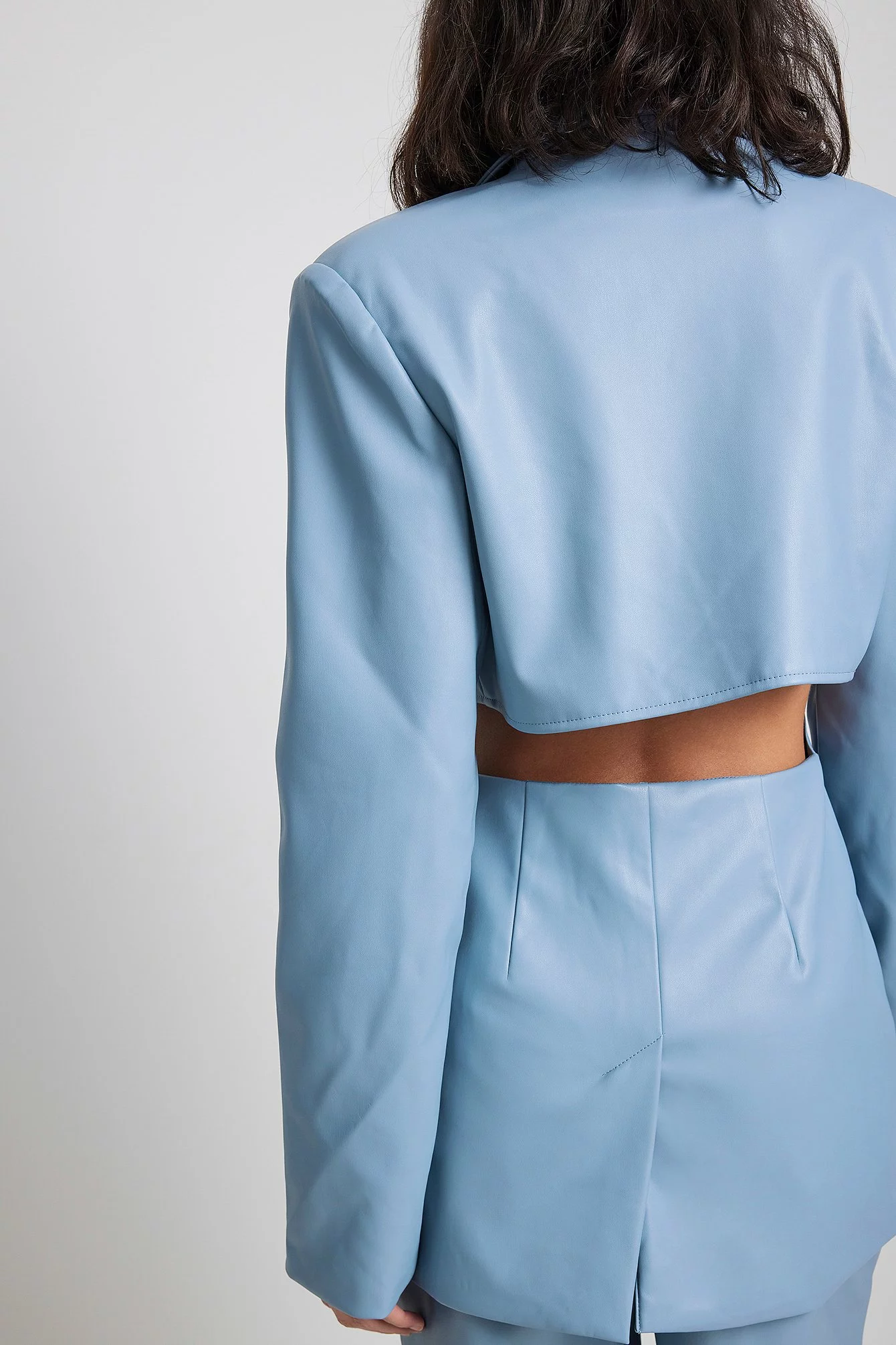 Angelica Blick X NA-KD Cut Out Fitted Waist PU Blazer - Image 7