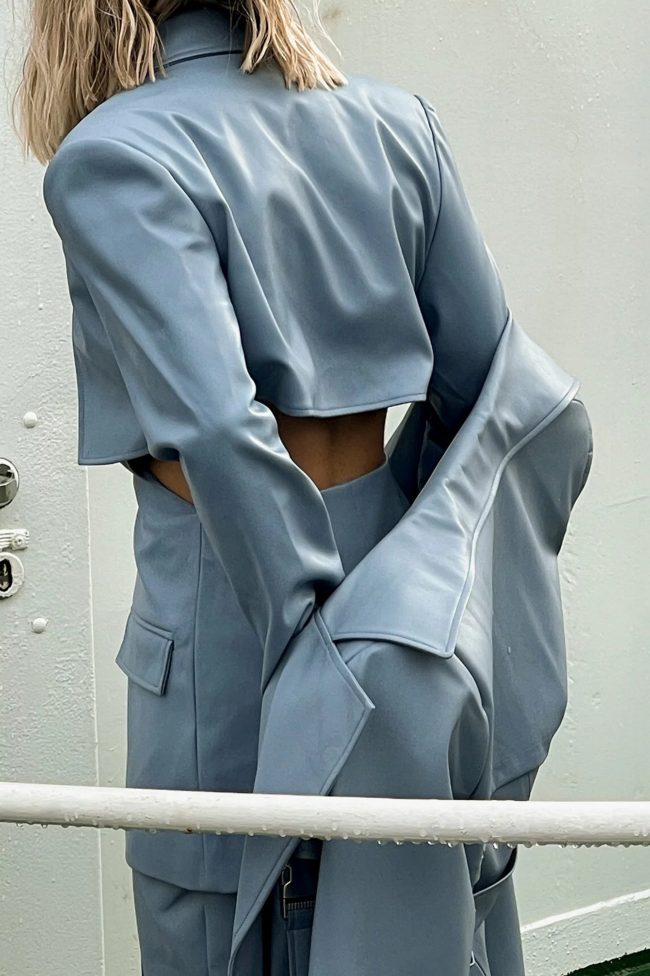 Angelica Blick X NA-KD Cut Out Fitted Waist PU Blazer - Image 11