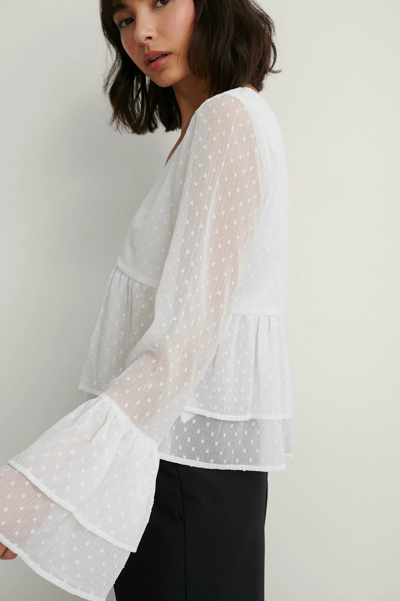 NA-KD Dobby Flounce Blouse - Image 8