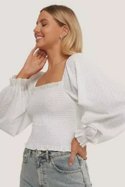 NA-KD Boho Dobby Smocked Blouse