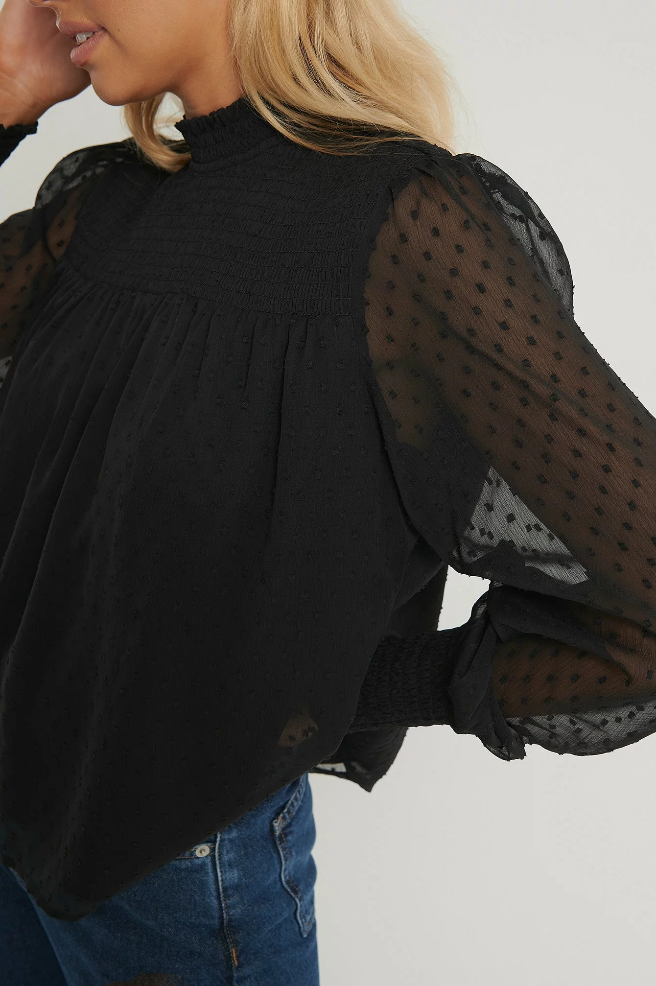 NA-KD Boho Dobby Smocked Frill Neck Blouse - Image 5