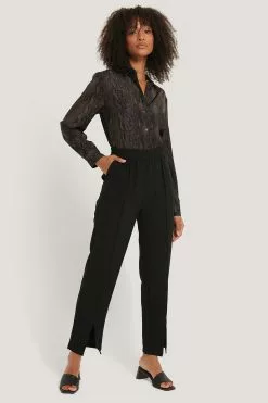 NA-KD Elastic Waist Front Slit Pants