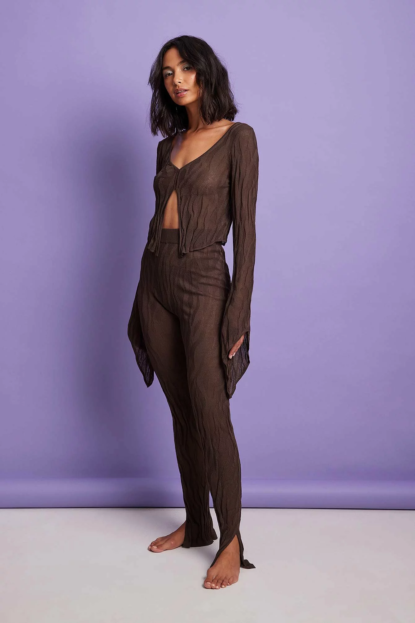NA-KD Trend Fine Knitted Slit Trousers - Image 2