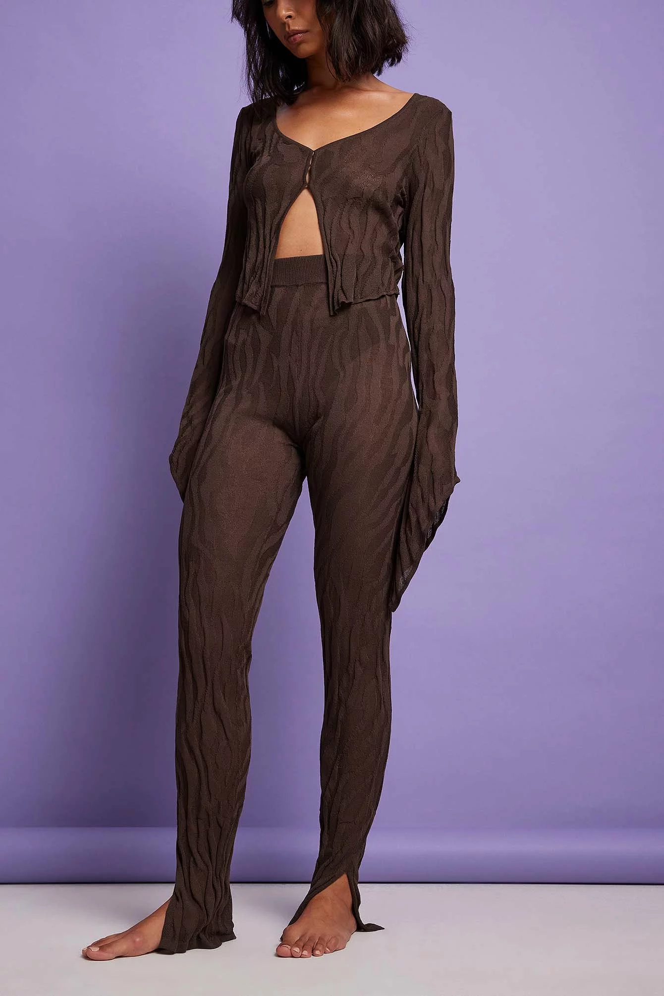 NA-KD Trend Fine Knitted Slit Trousers - Image 4