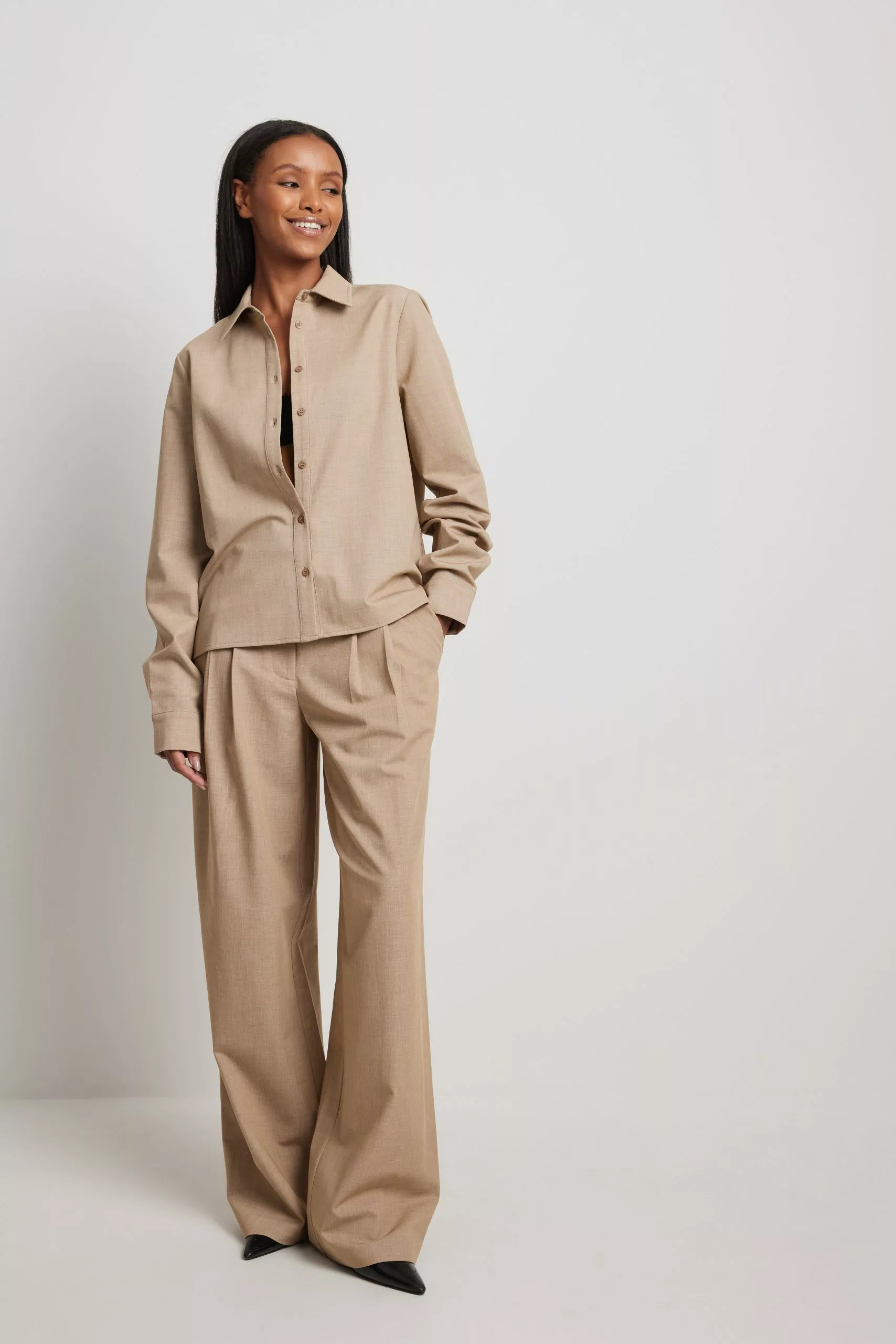 NA-KD Classic Melange Long Sleeve Shirt - Image 6