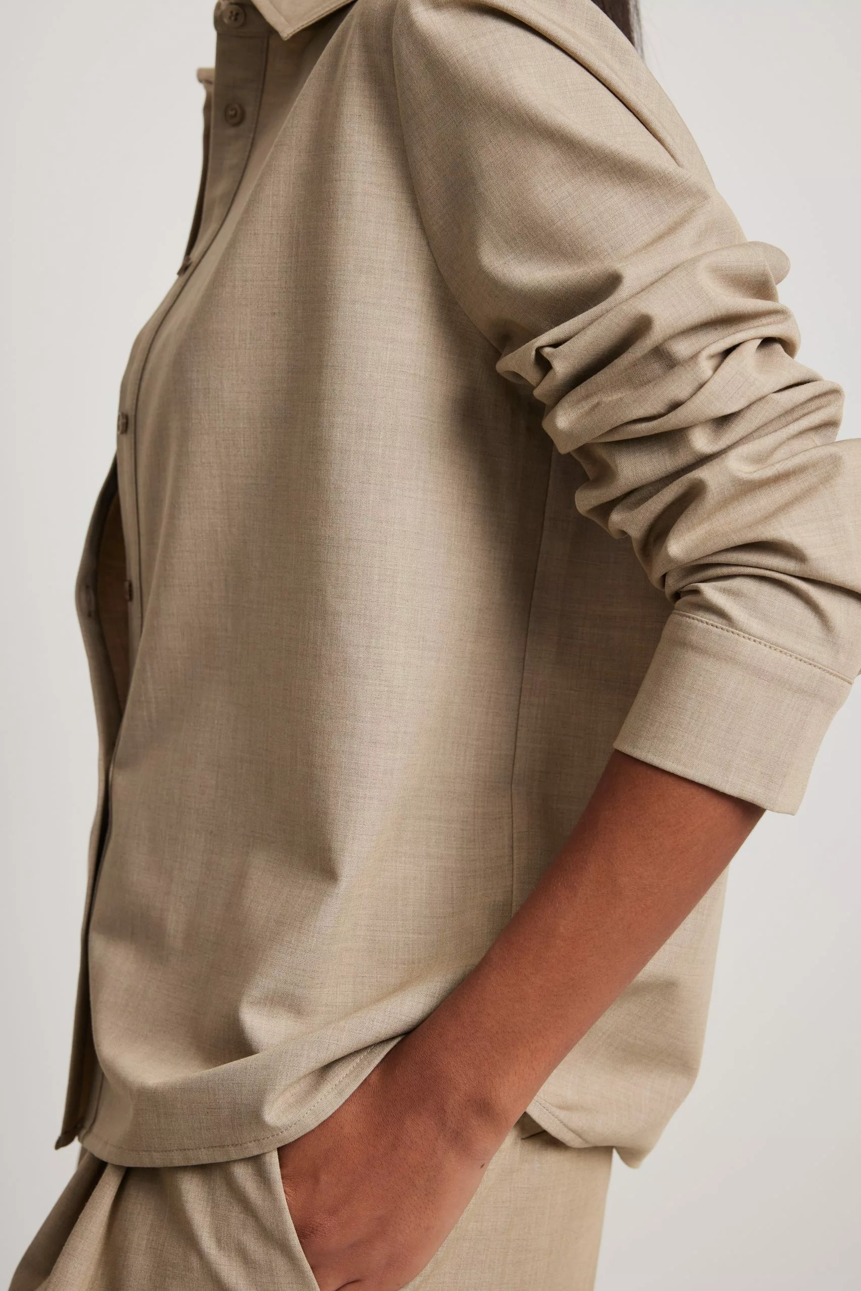 NA-KD Classic Melange Long Sleeve Shirt - Image 8