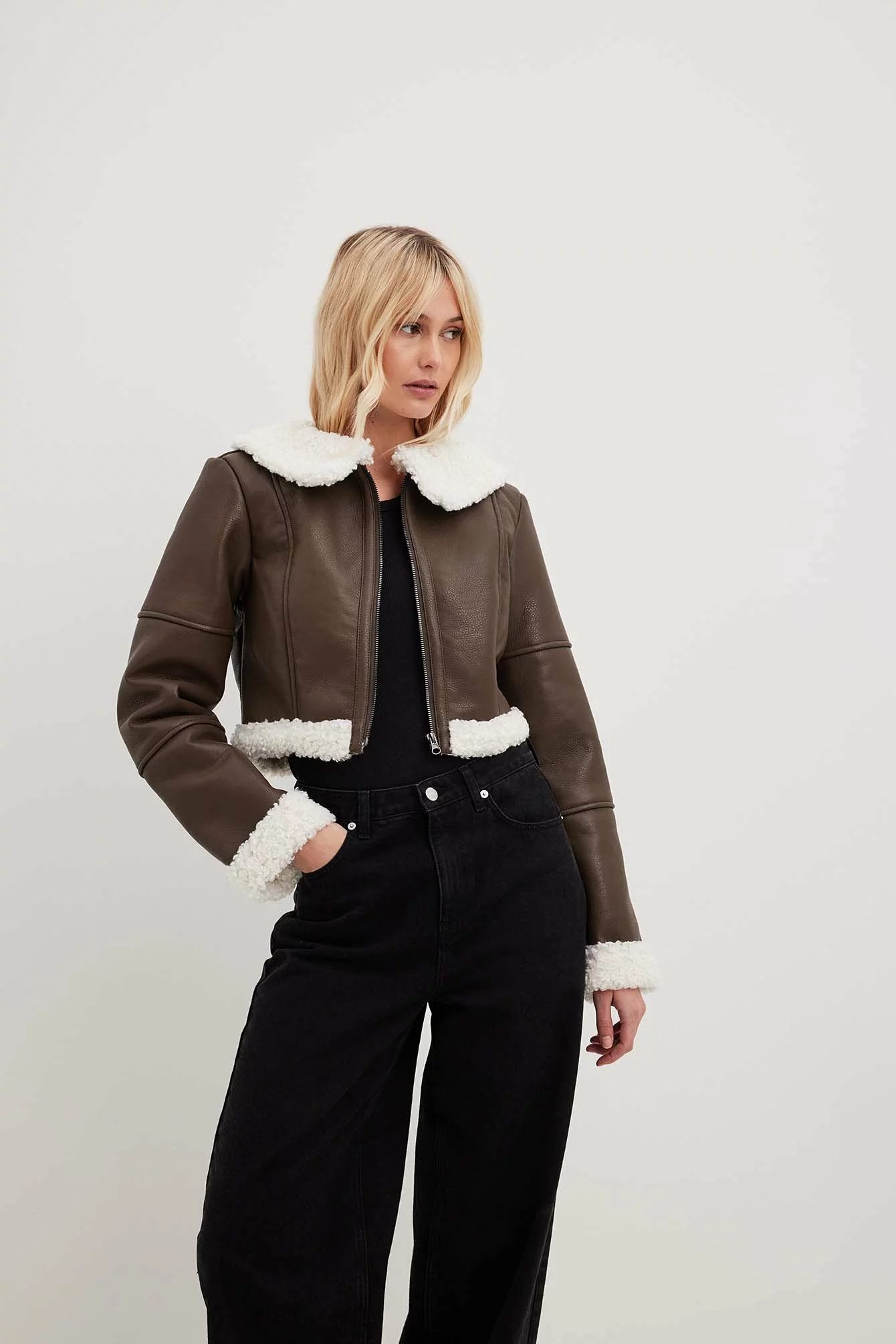 Sofia Coelho X NA-KD Fitted Shearling Jacket