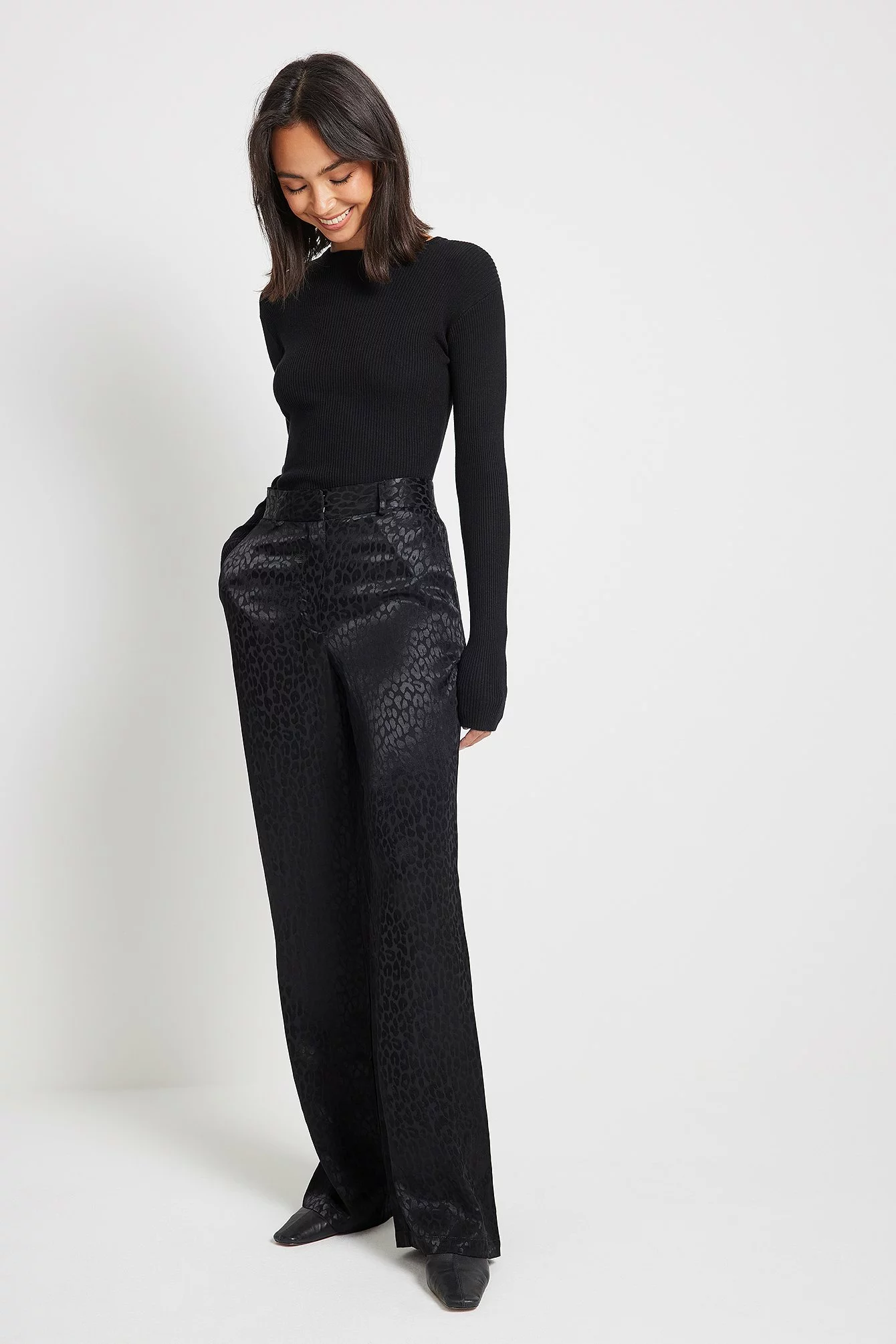 NA-KD Party Flared High Waist Jacquard Suit Pants