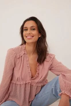 NA-KD Recycled Flounce Dobby Blouse