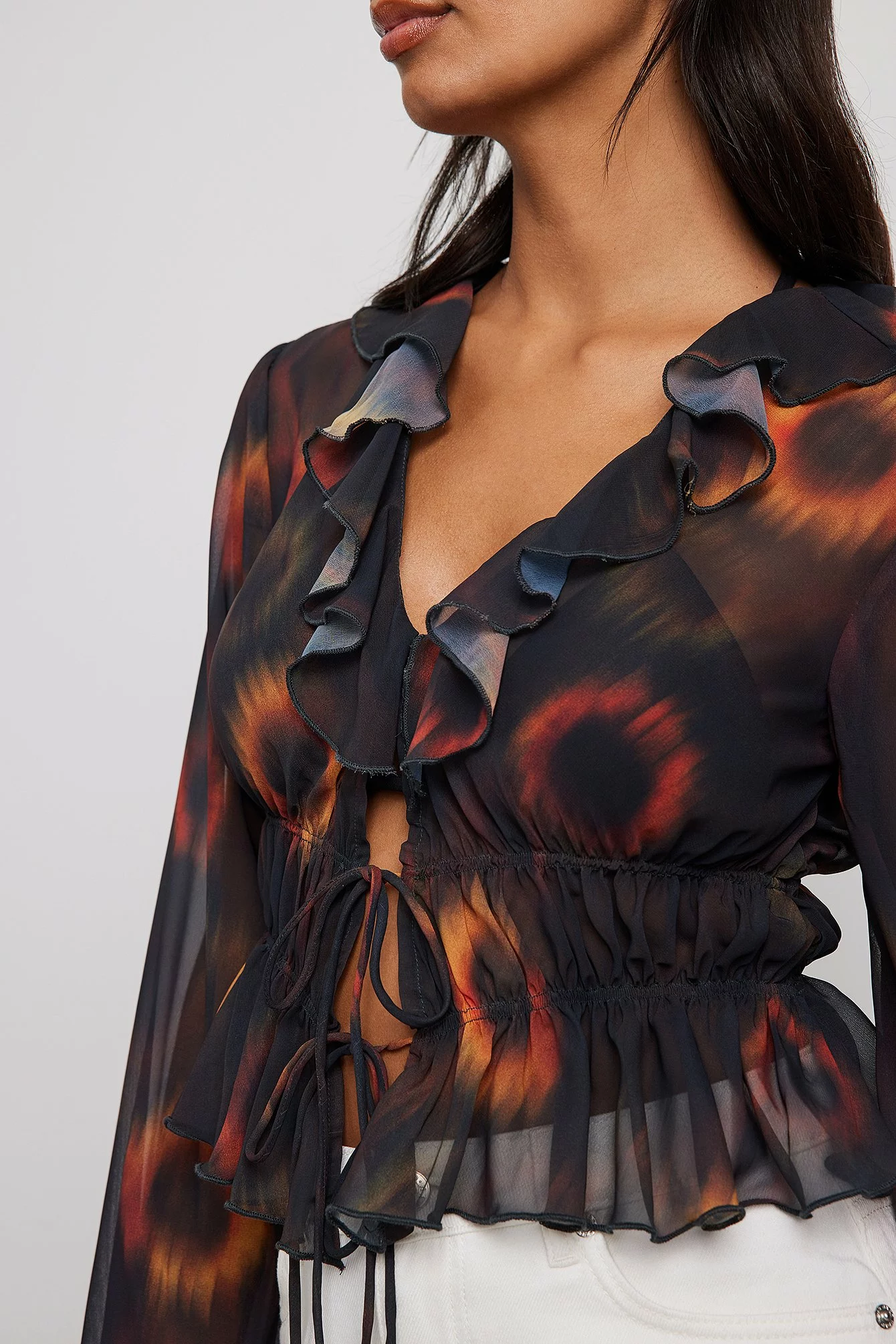 NA-KD Boho Frill Detail Chiffon Ls Blouse - Image 4