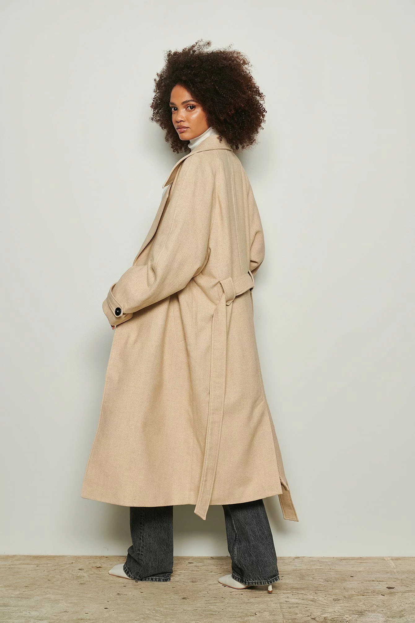 NA-KD Trend Herringbone Oversized Belted Coat