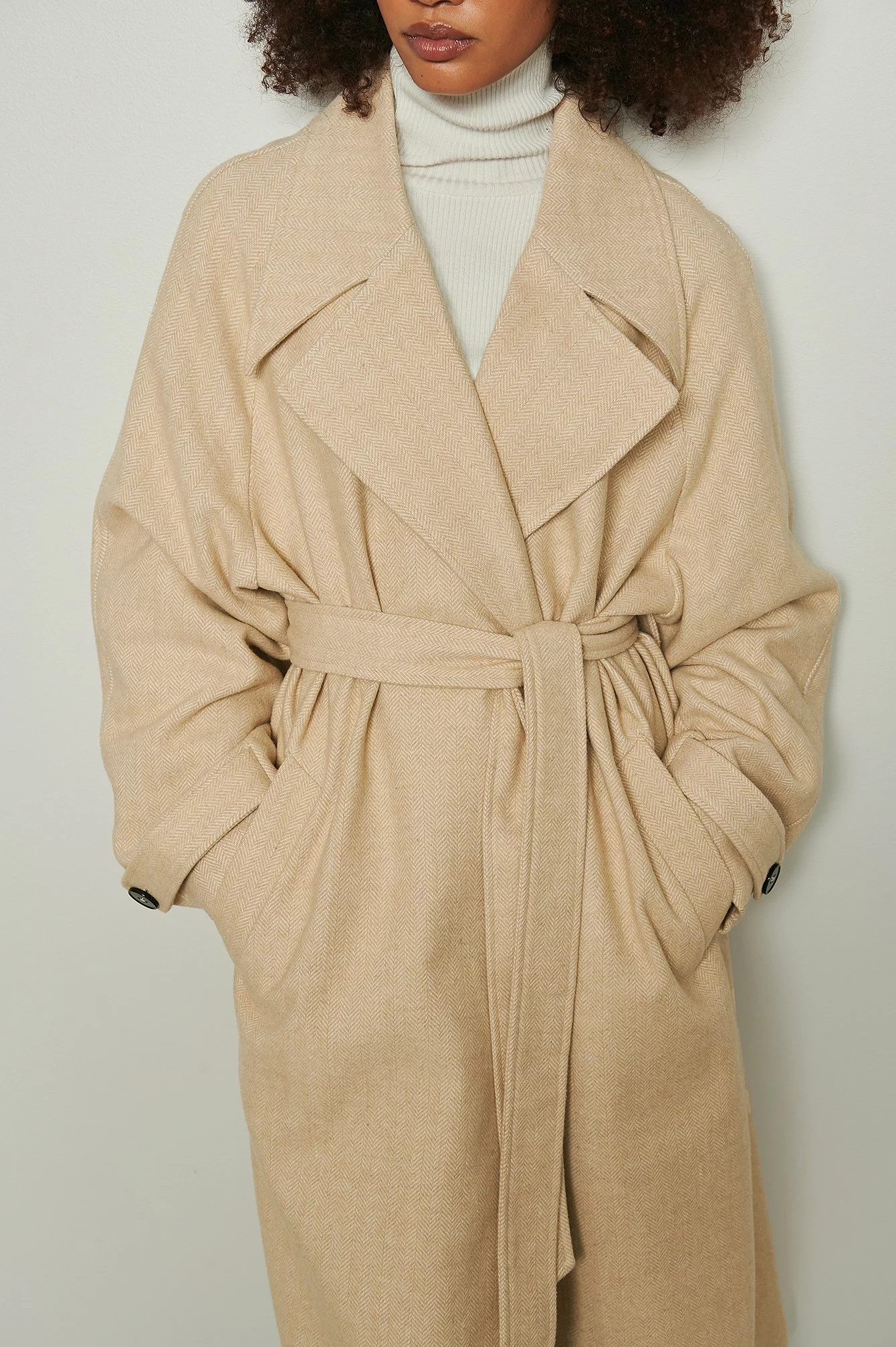 NA-KD Trend Herringbone Oversized Belted Coat - Image 4