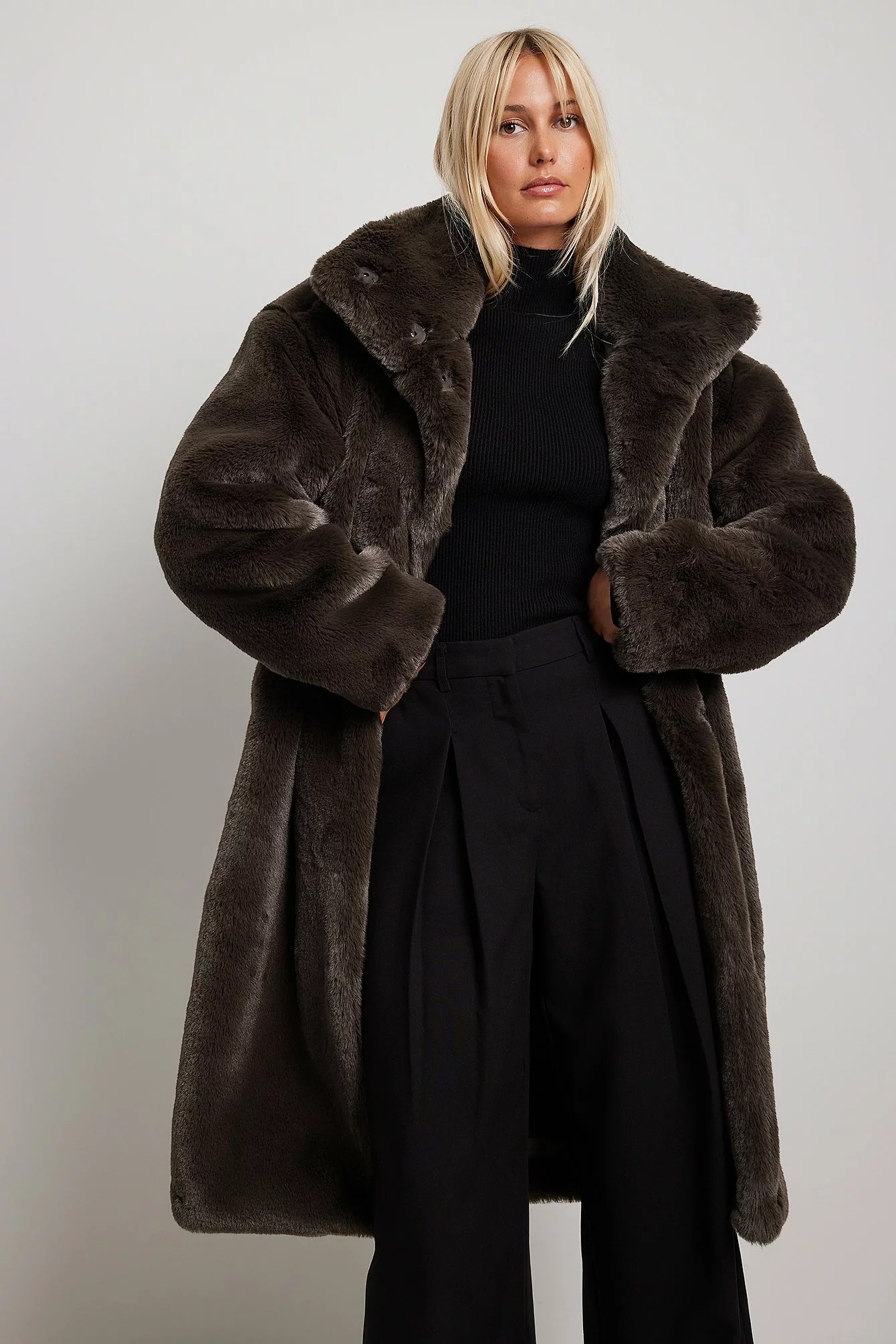 NA-KD High Neck Faux Fur Coat - Image 2