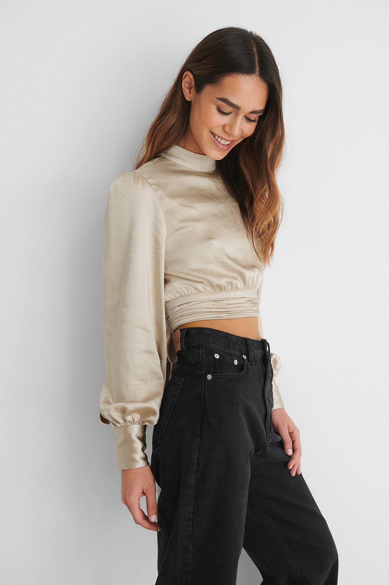 NA-KD Party High Neck Satin Blouse - Image 2